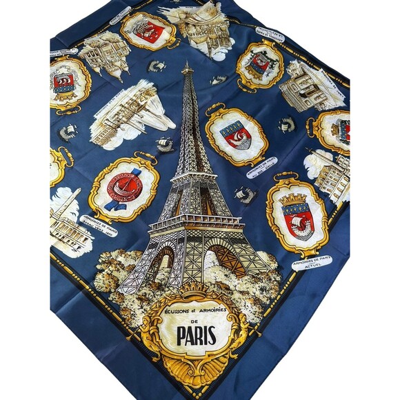 Vintage Paris Souvenir Scarf / Paris Landmarks & Eiffel Tower, Notre Dame. - Picture 1 of 6